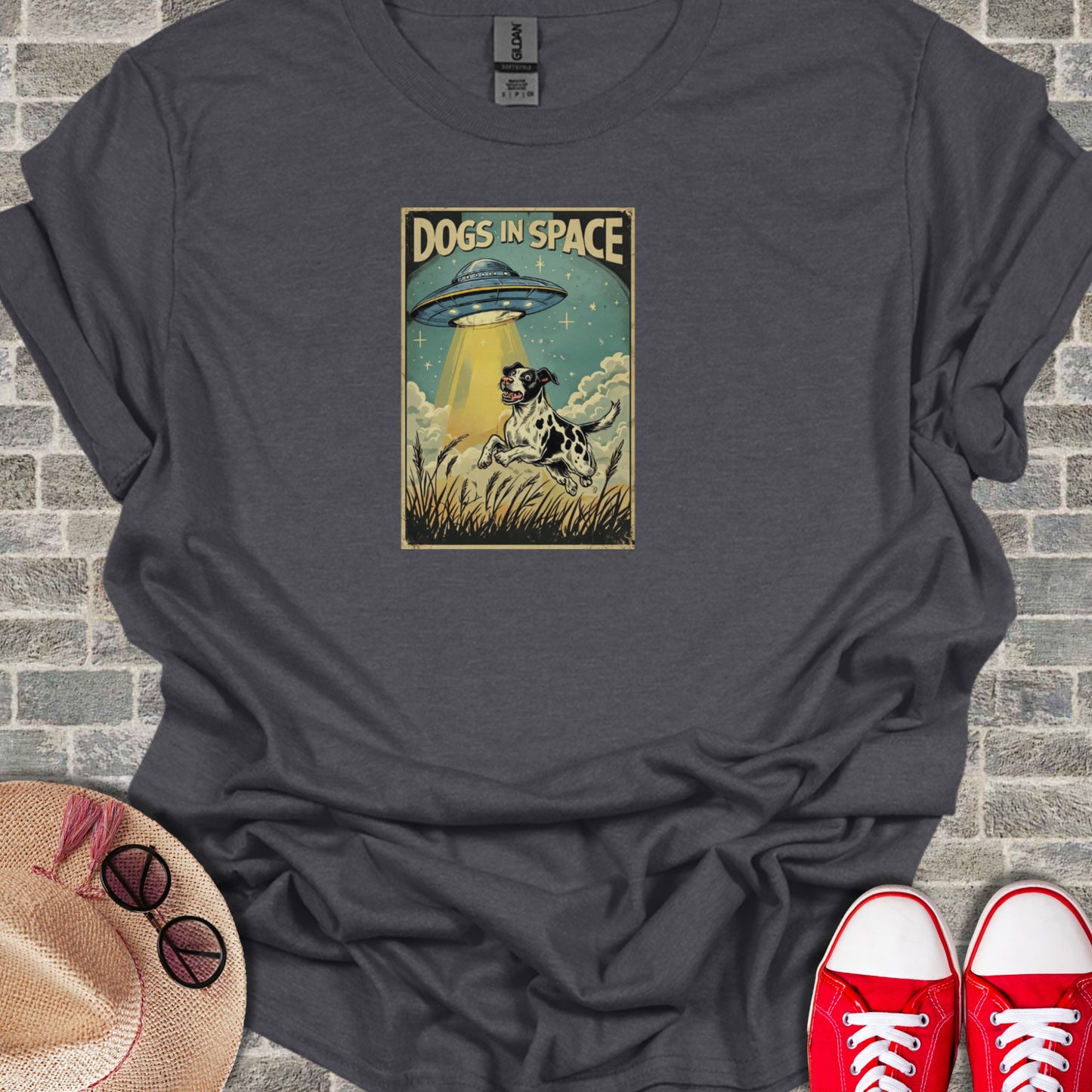 Dogs in Space UFO Graphic Tee Shirt for Animal Lovers