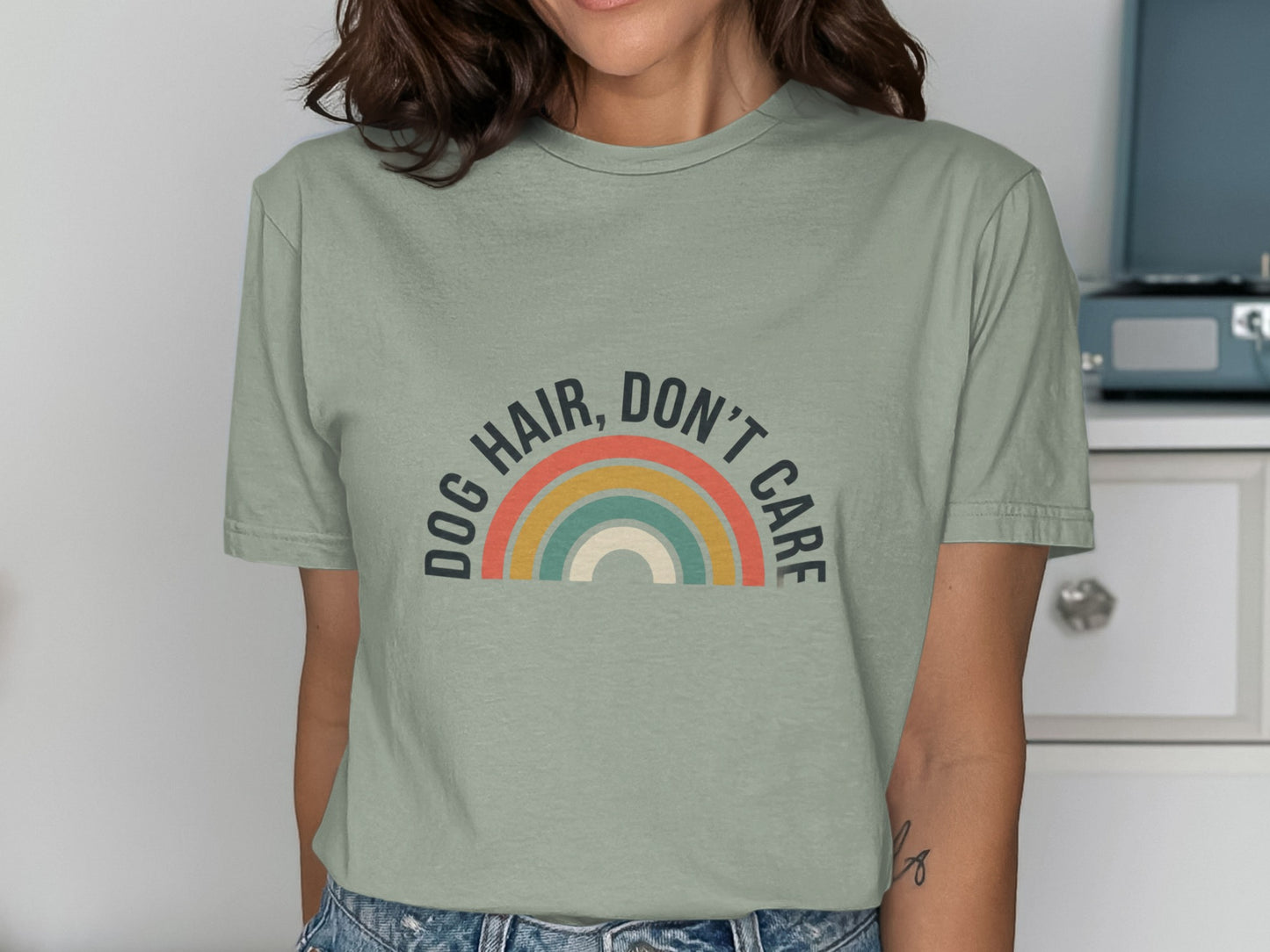 Dog Hair Don't Care Rainbow Graphic T-Shirt