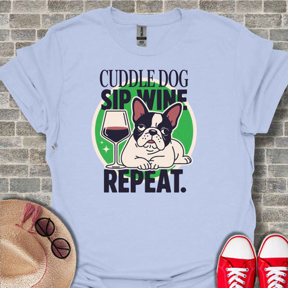 Cuddle Dog Sip Wine Repeat Cute Graphic T-Shirt