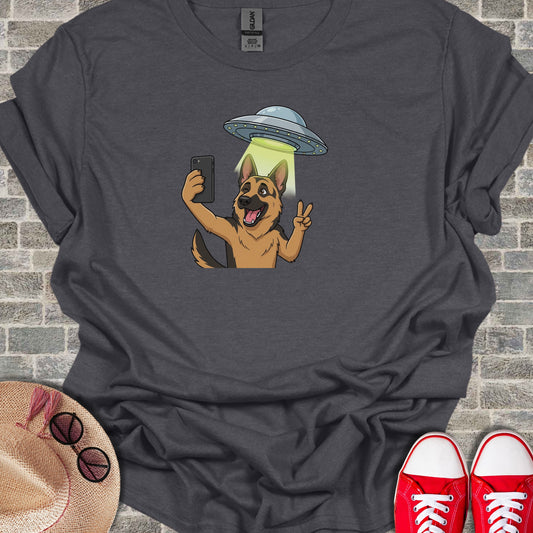 Alien Abduction German Shepherd Selfie Graphic Tee