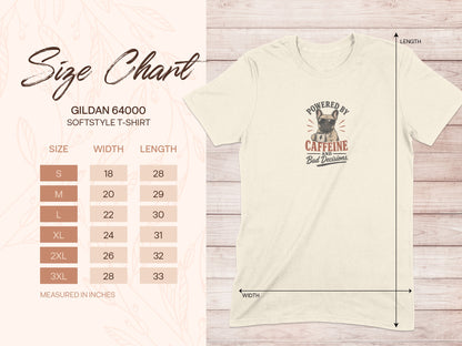 Gildan 64000 softstyle t-shirt size chart with measurements.