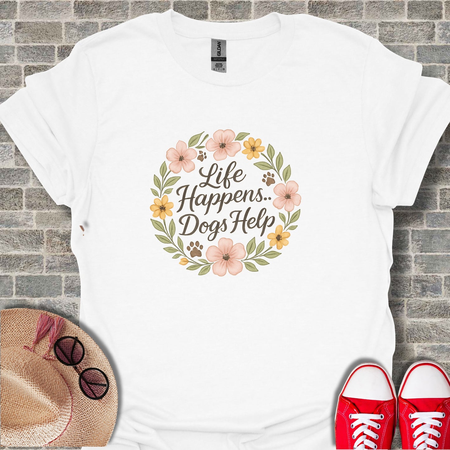 Life Happens Dogs Help Cute Floral Dog Lover Shirt
