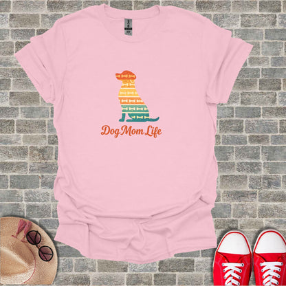 Dog Mom Life Sunset Bone Patterned Dog Silhouette T-Shirt