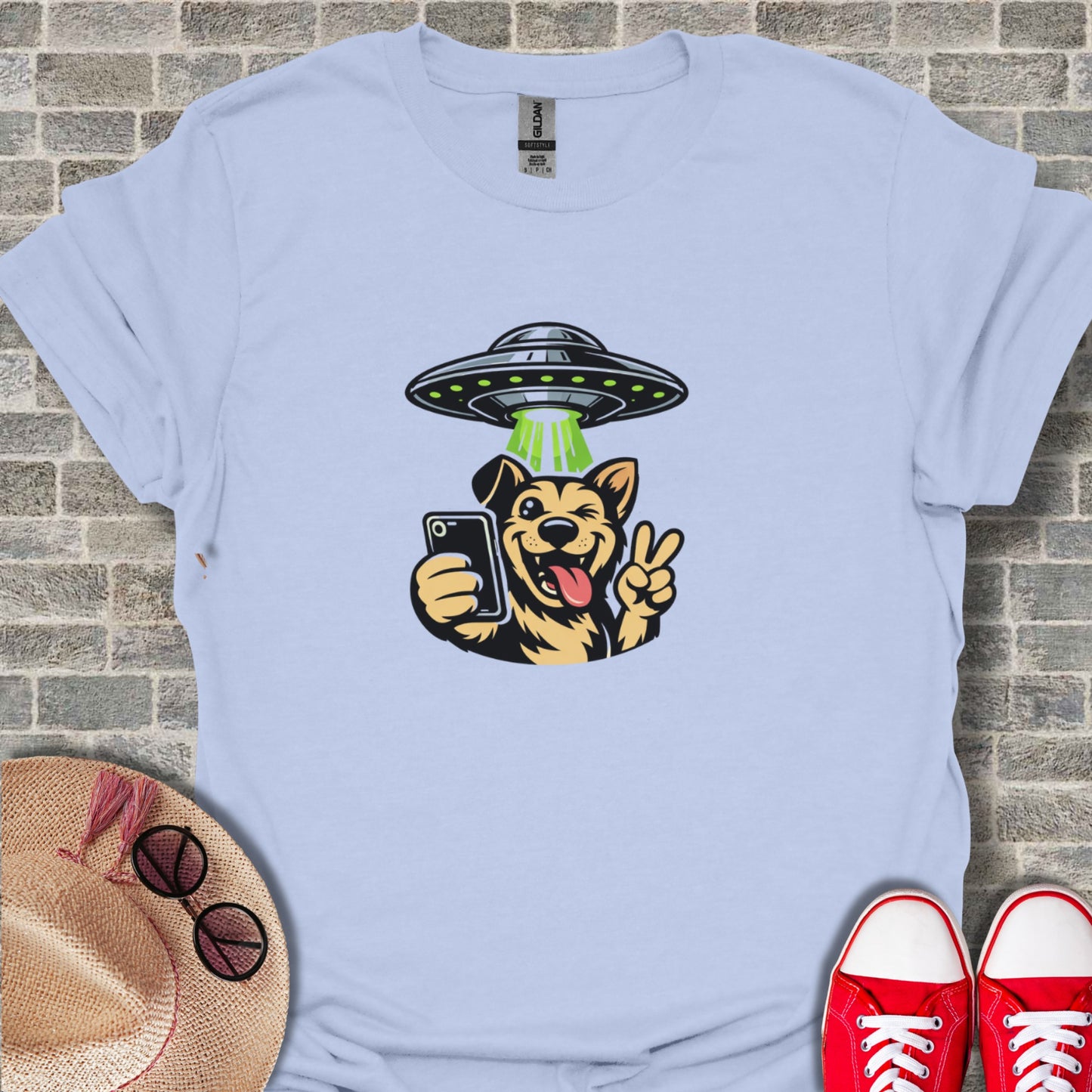 UFO Beaming Selfie Dog Graphic Shirt for Fun Apparel