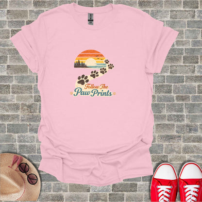 Follow The Paw Prints Sunset Trees Birds T-Shirt product type