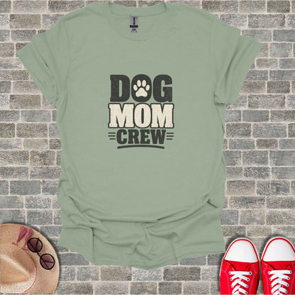 Light green t-shirt with "Dog Mom Crew" text and paw print.