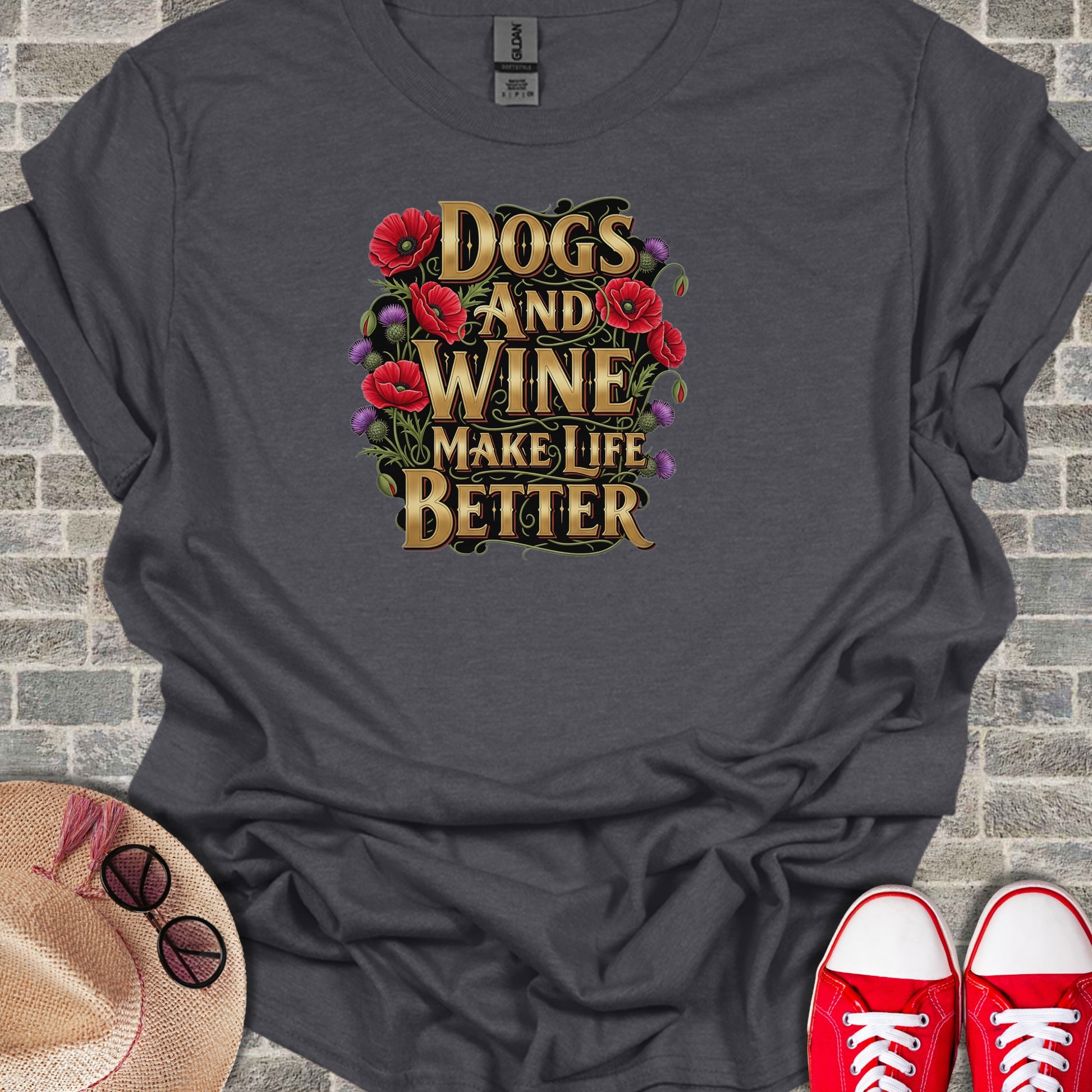 Dogs and Wine Make Life Better Graphic T-Shirt