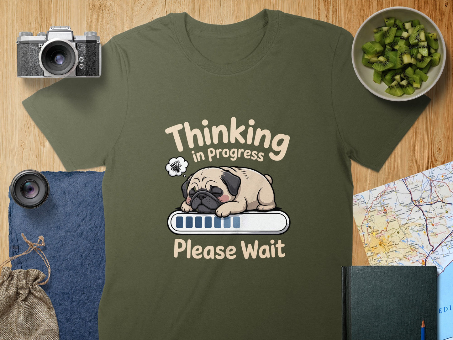 Pug Dog Thinking in Progress Please Wait T-Shirt