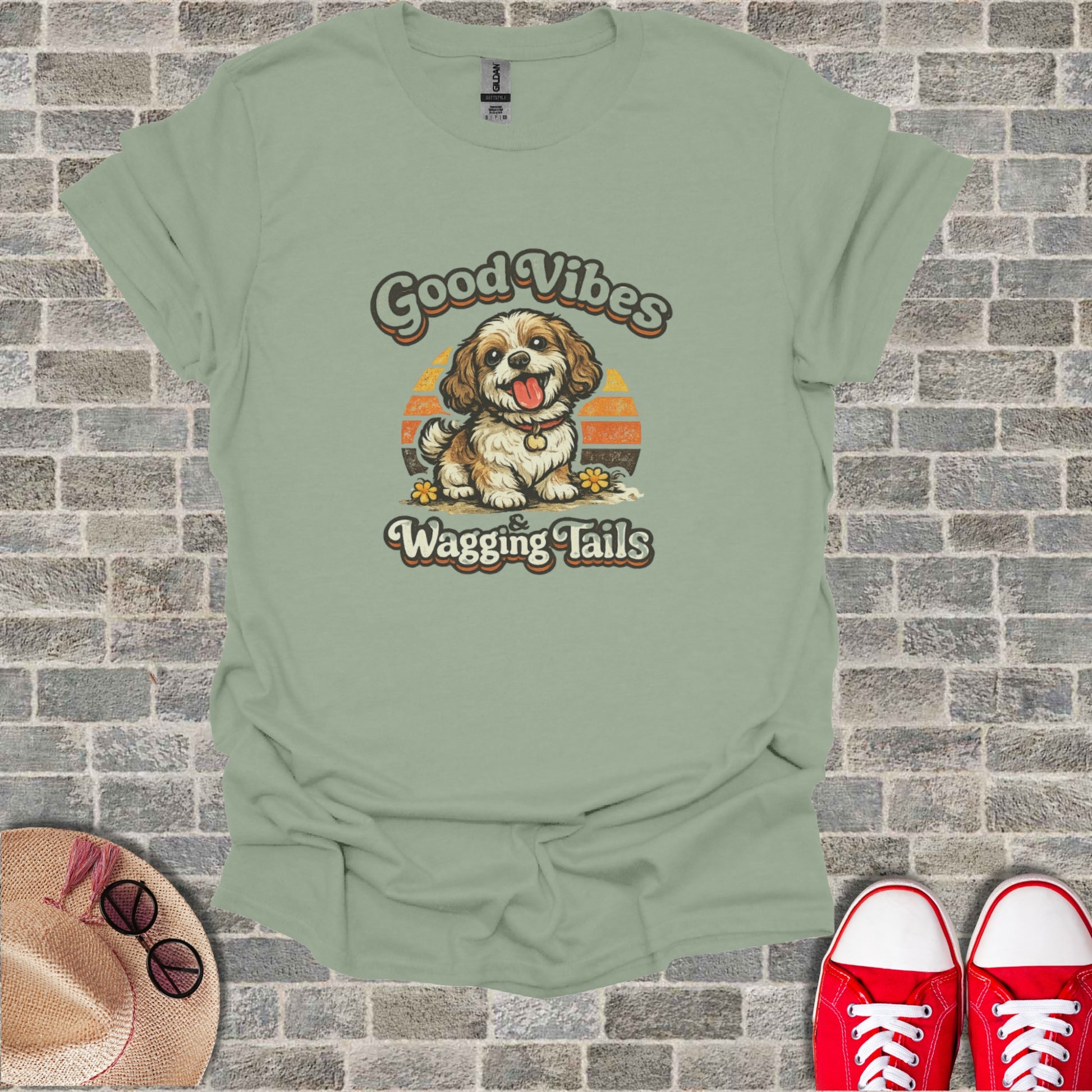 Good Vibes & Wagging Tails Cute Puppy Dog T-Shirt