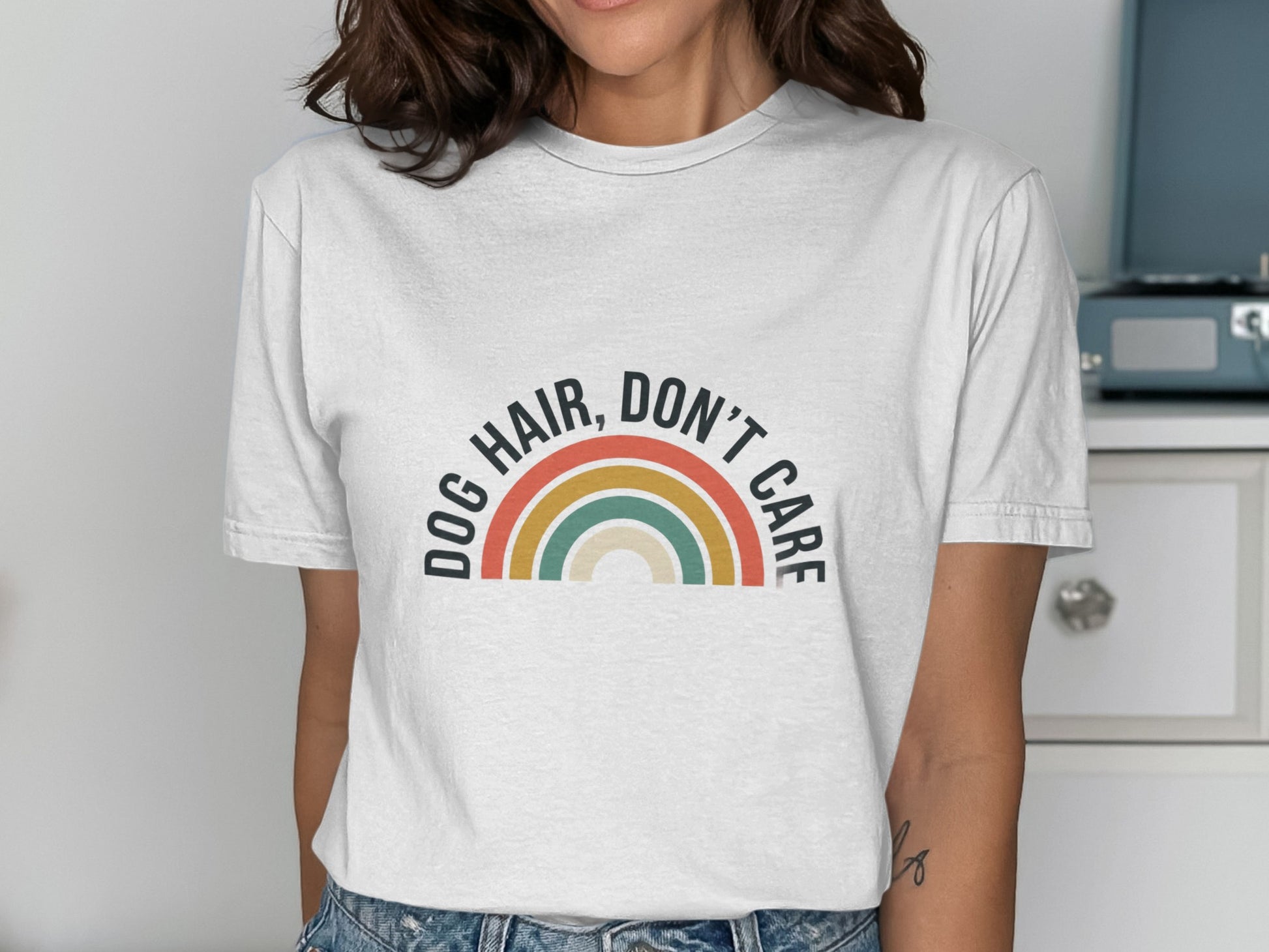 Dog Hair Don't Care Rainbow Graphic T-shirt
