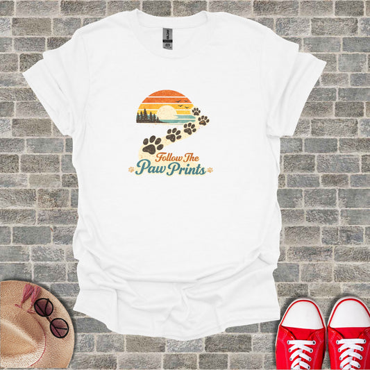 Sunset Paw Prints Follow The Paw Prints White T-Shirt product type