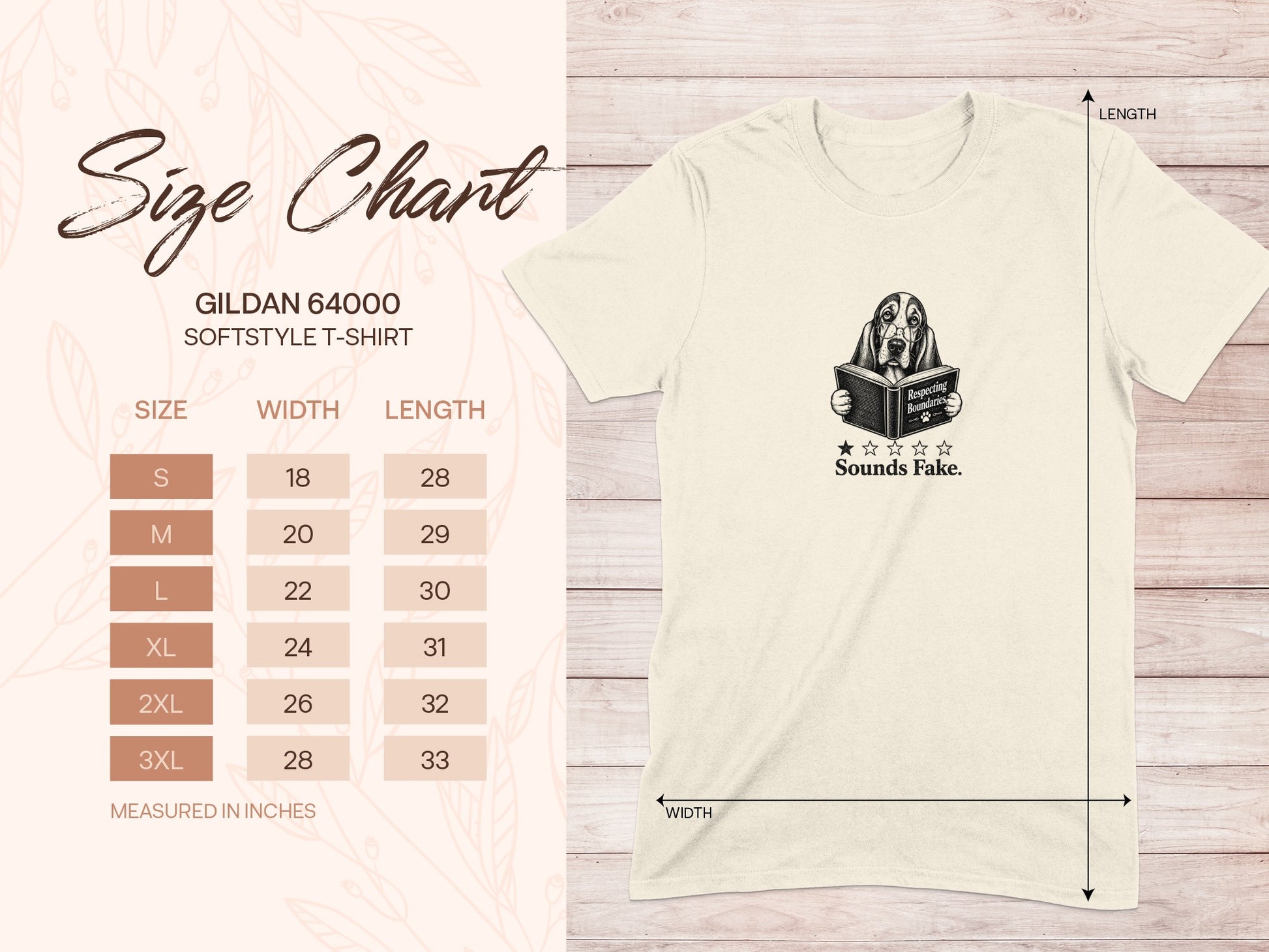 Gildan 64000 size chart for softstyle t-shirts with graphic.