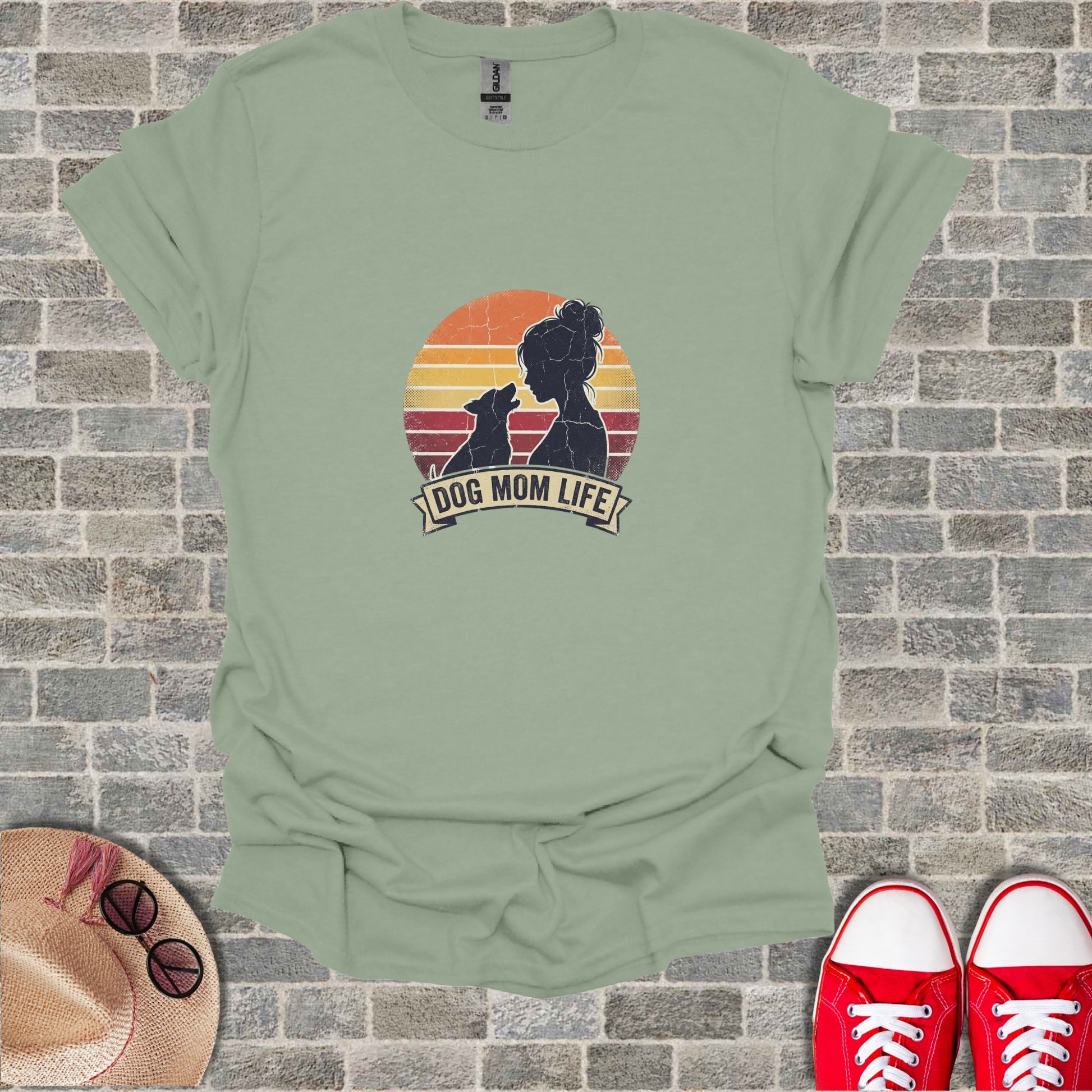 Sage Green Dog Mom Life Sunset Silhouette T-shirt product type