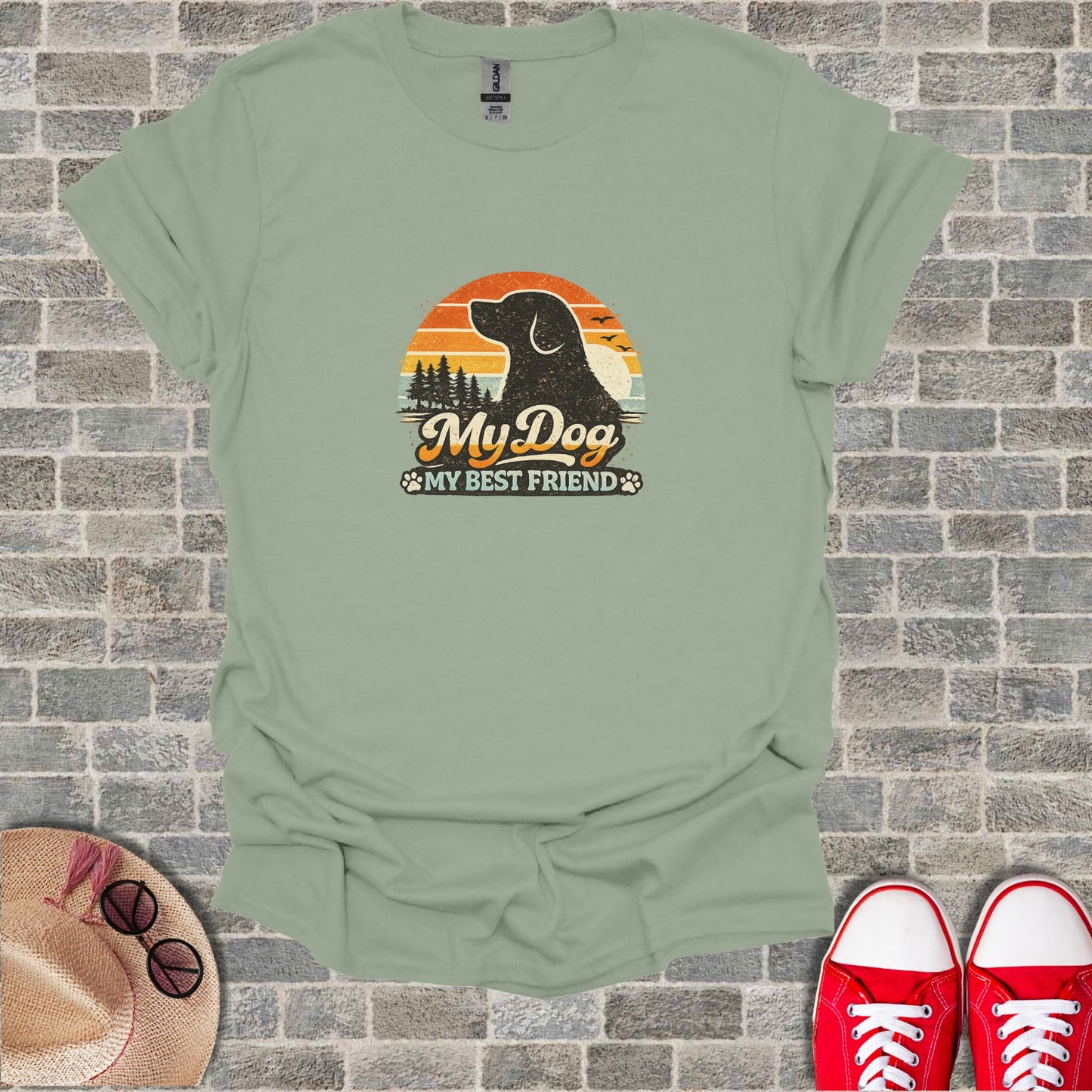 Retro Sunset Dog Silhouette My Dog My Best Friend Shirt