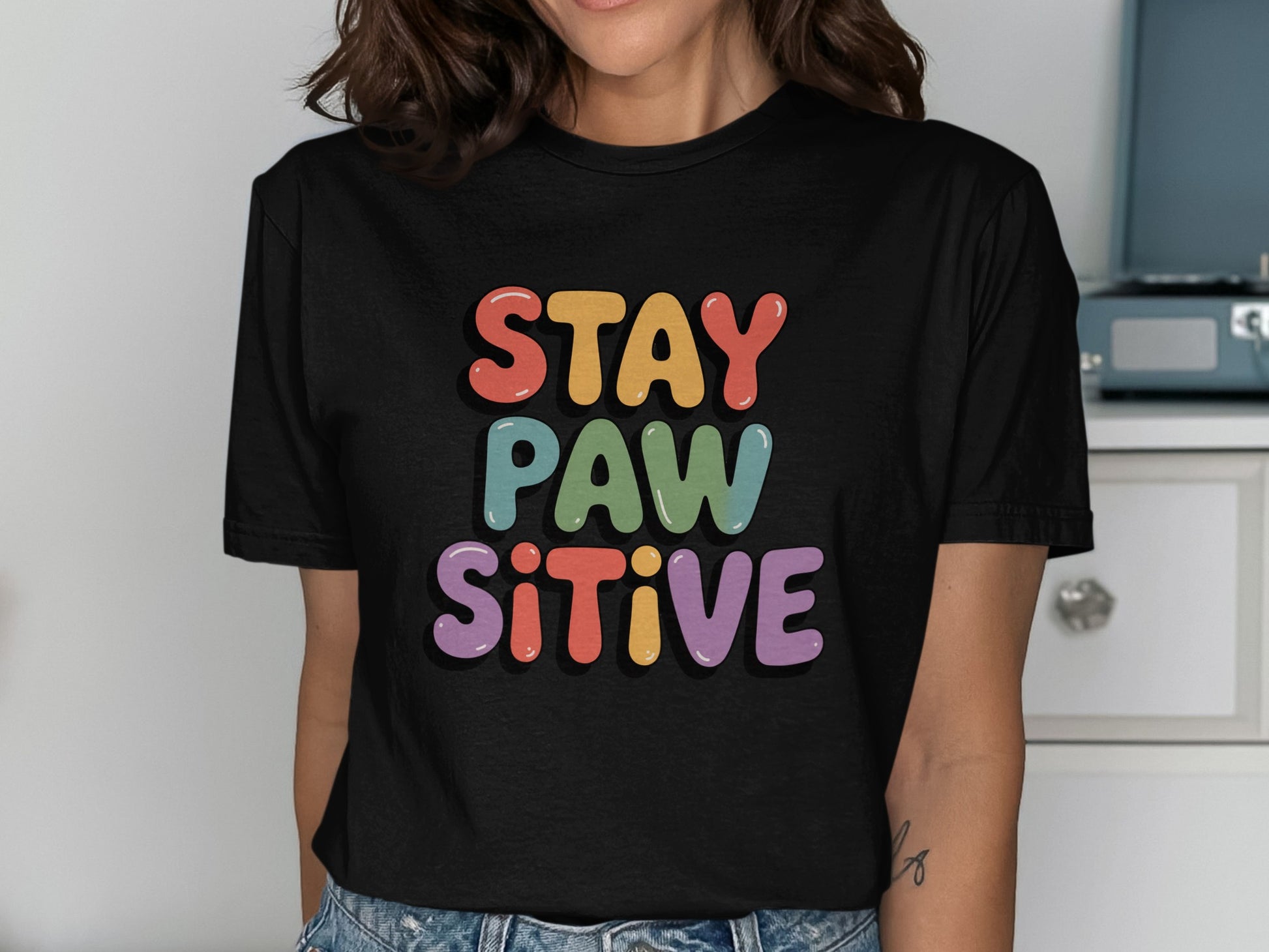 Stay Pawsitive Graphic Tee Casual Wear Product