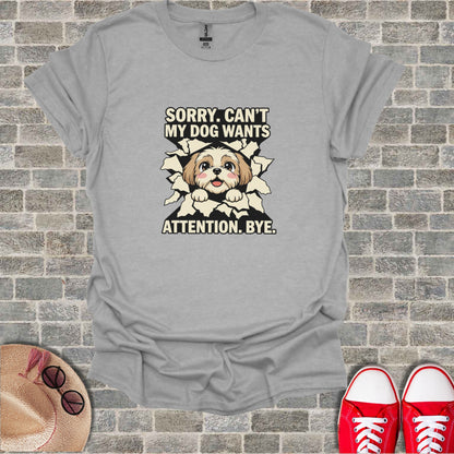 Sorry Can't My Dog Wants Attention Bye product type
dog graphic
Shih Tzu
cute dog
funny dog
pet lover
dog owner
attention dog
sorry can't
bye design
animal humor
puppy face
canine art
dog breed
novelty tee
gift idea
cartoon dog
statement top
pet parent
Shih Tzu art
humorous pet