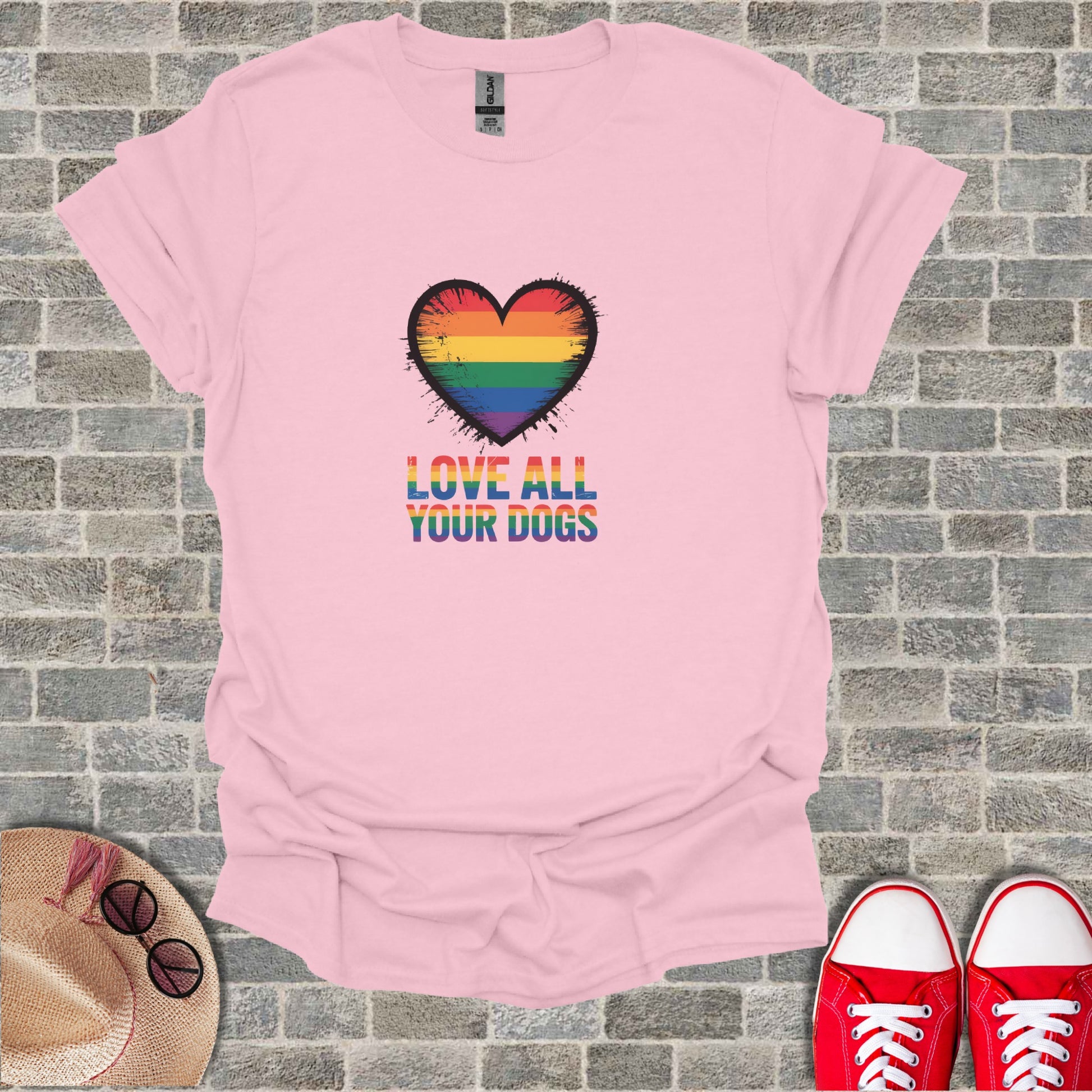 Rainbow Heart Love All Your Dogs Pink T-Shirt product type