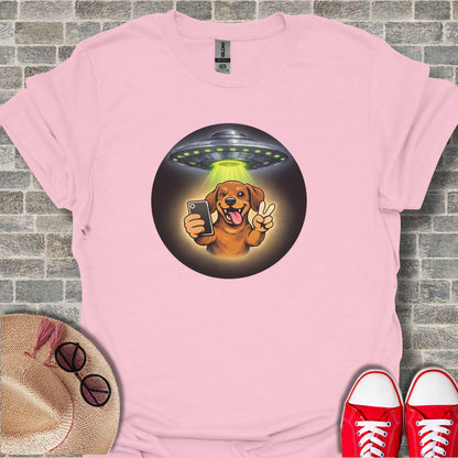 Alien Spaceship Dog Selfie Graphic T-shirt