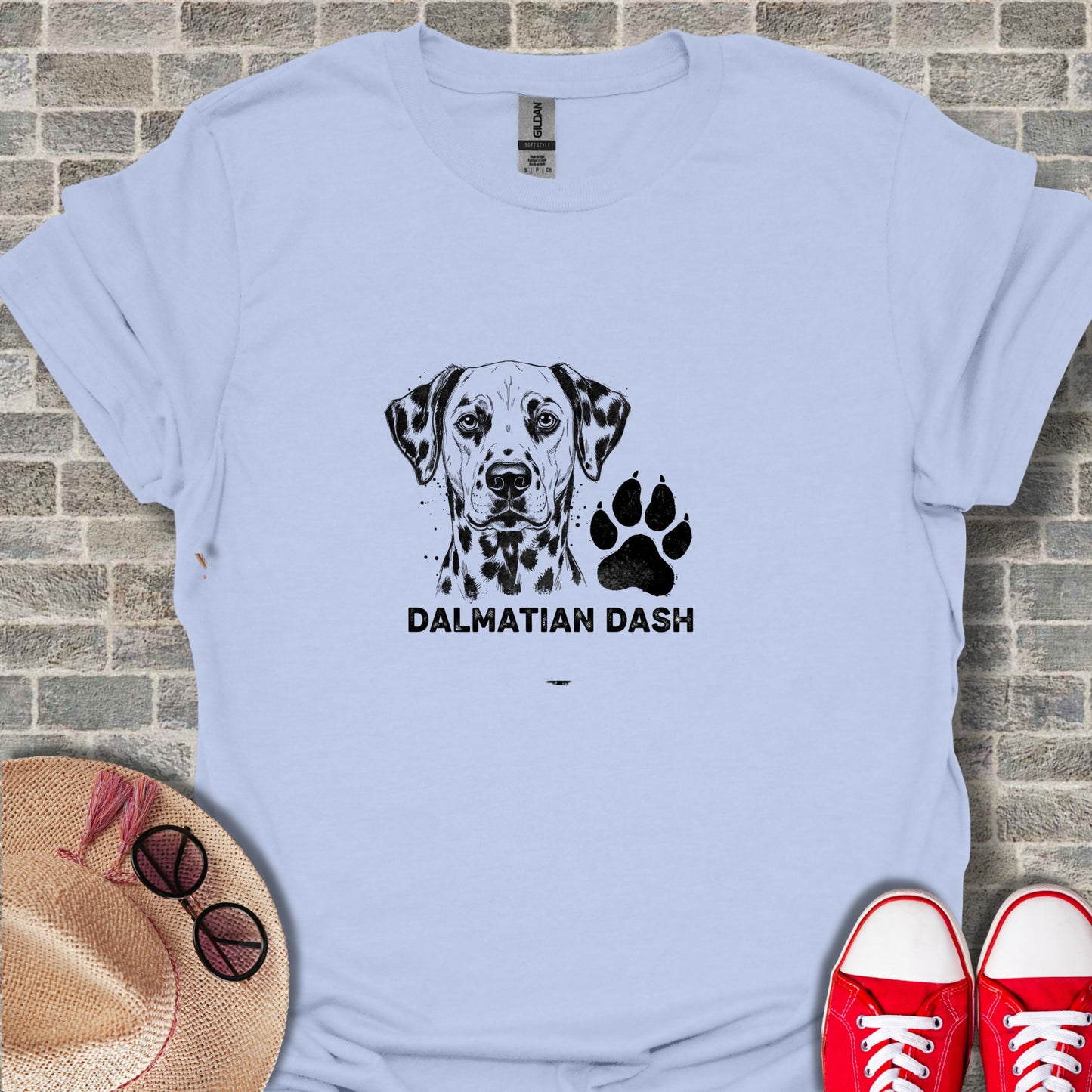 Dalmatian dog face with paw print and "DALMATIAN DASH" text.