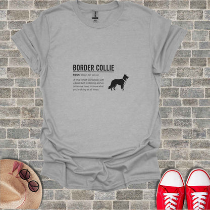 Gray t-shirt with "BORDER COLLIE" definition and silhouette.