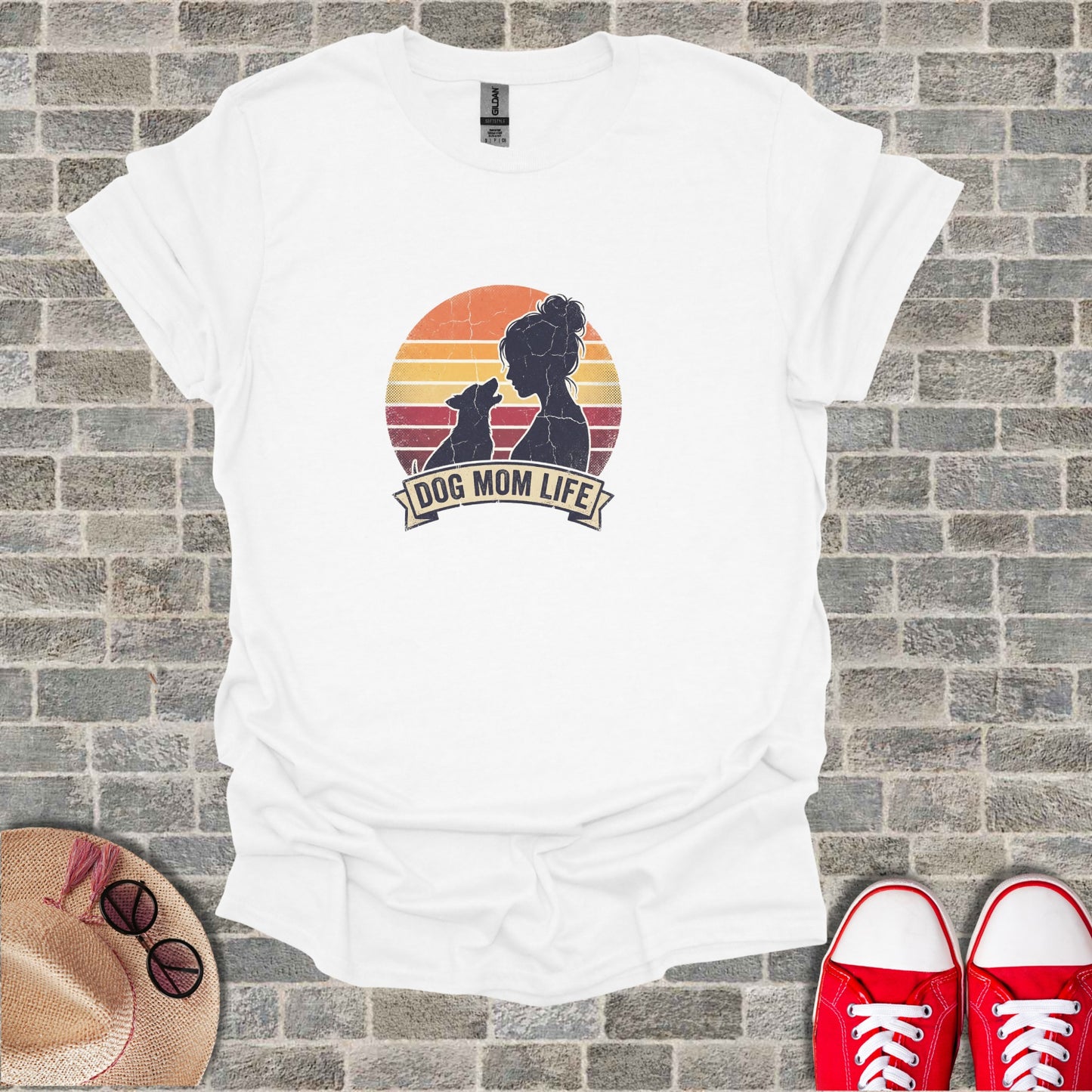 White Dog Mom Life Sunset Silhouette Woman Dog product type