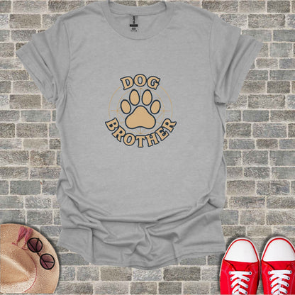 Gray t-shirt with "DOG BROTHER" text inside a paw print circle.