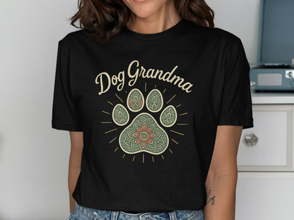 Dog Grandma with Paw Print Short Sleeve Shirt