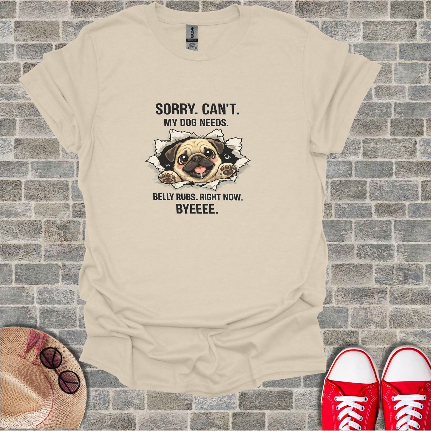 Sorry Can't My Dog Needs Belly Rubs Right Now T-shirt product type
Pug
Dog
Pet
Funny
Humor
Animal
Cute
Puppy
Dog lover
Pet owner
Graphic tee
Slogan shirt
Novelty top
Animal shirt
Belly rubs
Dog needs
Byeee
Canine
Paws
Adorable