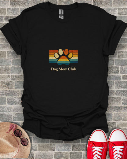 Black Retro Striped Paw Print Dog Mom Club product type