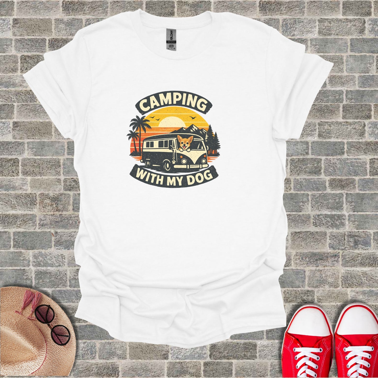 Camping With My Dog Retro Sunset Van Design product type