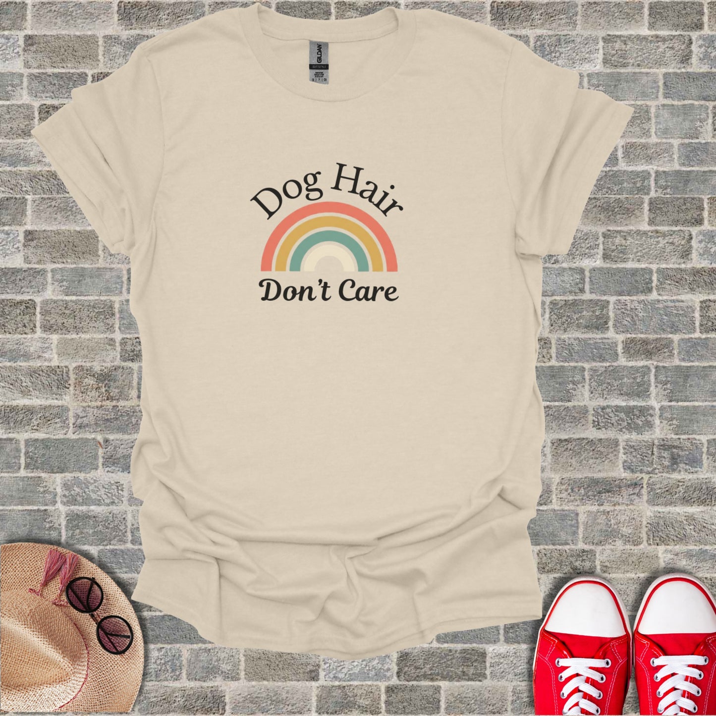 Dog Hair Don't Care funny rainbow graphic shirt product type