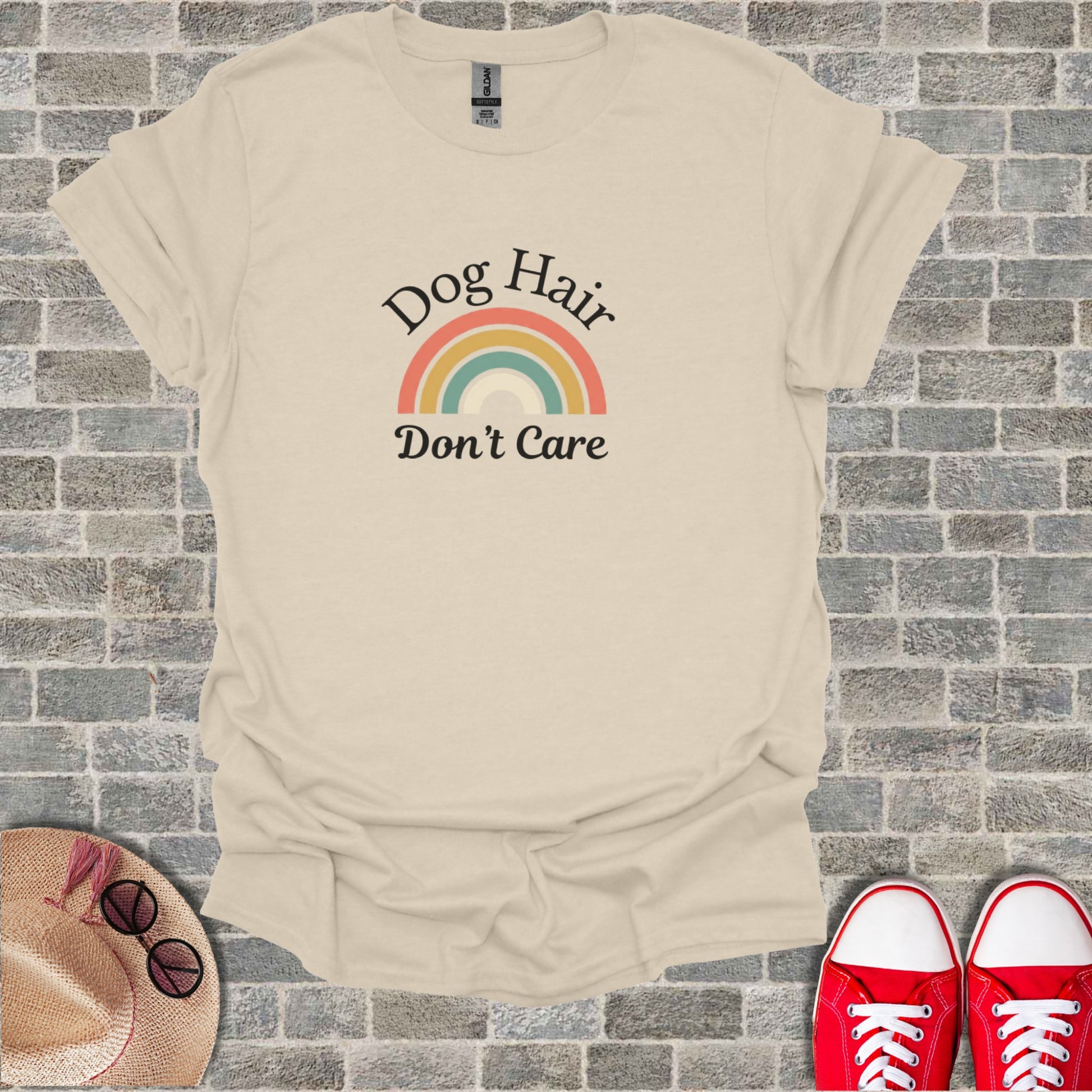 Dog Hair Don't Care funny rainbow graphic shirt product type