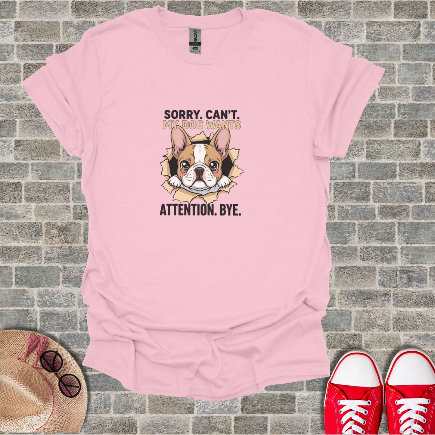 Sorry Can't My Dog Wants Attention Bye Pink product type
French Bulldog
Bulldog design
Dog illustration
Puppy graphic
Pet lover
Dog mom
Funny dog
Sarcastic quote
Attention seeking
Dog wants attention
Pink top
Animal print
Cute dog
Dog owner
Frenchie art
Canine shirt
Humorous tee
Gift dog lover
Dog breed art
Unique dog design