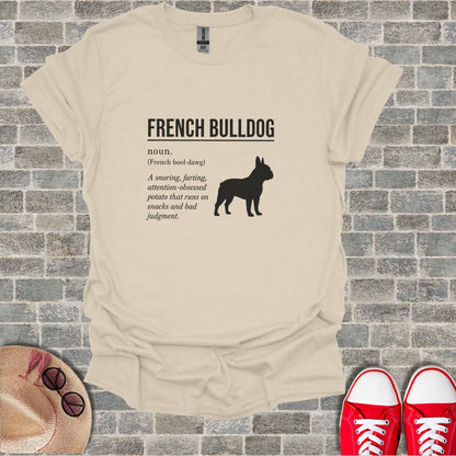 French Bulldog t-shirt with definition and silhouette graphic.