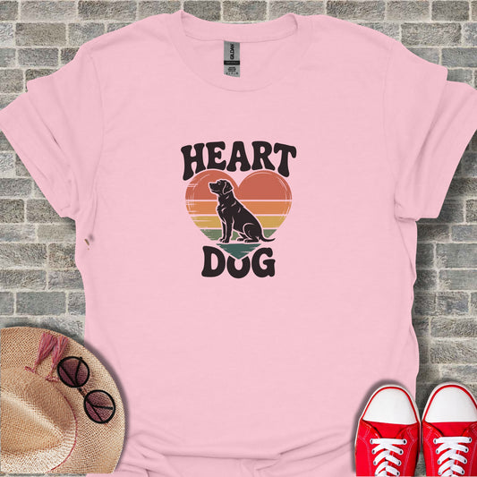 Heart Dog Graphic Tee with Retro Style Design