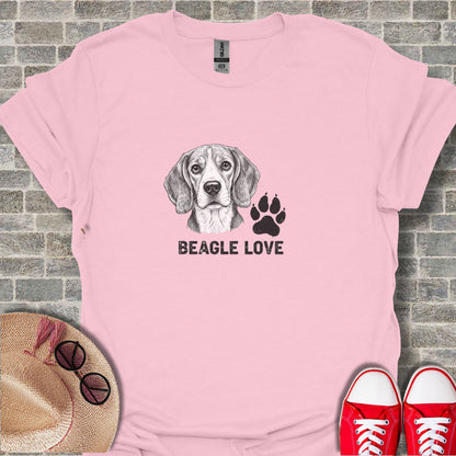 Pink t-shirt with a beagle illustration and "BEAGLE LOVE" text.