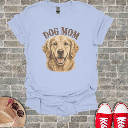 Light blue t-shirt with "DOG MOM" text and Golden Retriever graphic.
