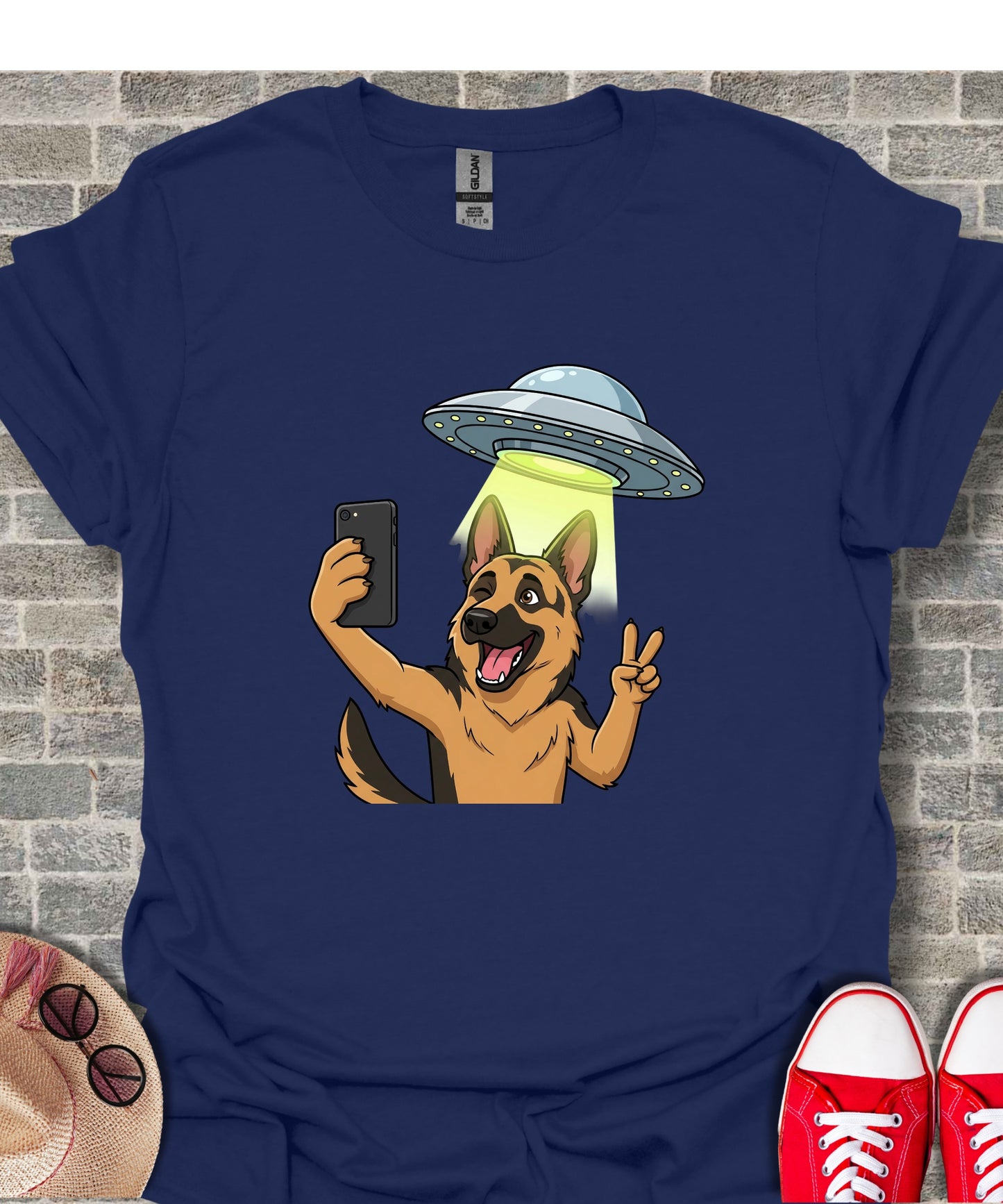 Alien Abduction Funny Selfie Dog Tee Shirt Graphic Tee