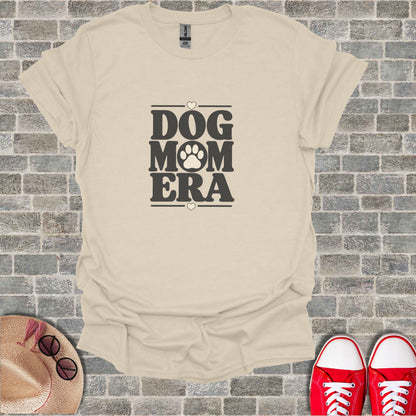 Cream t-shirt with "DOG MOM" and heart graphic.
