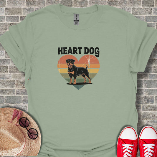 Heart Dog Graphic Tee Shirt with Retro Sunset Design