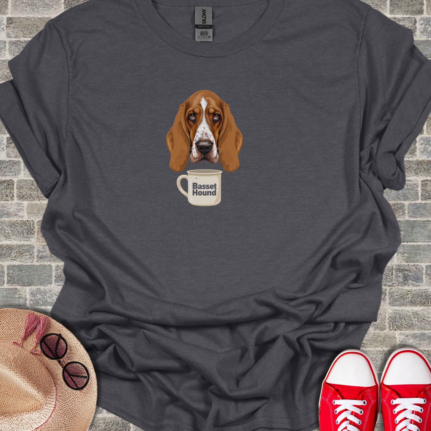 Adorable Basset Hound With Coffee Cup T-Shirt