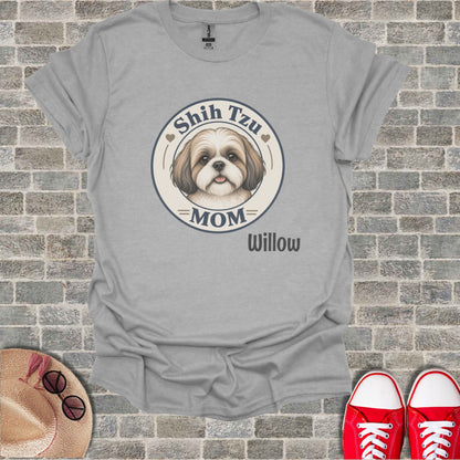 Gray t-shirt with Shih Tzu Mom graphic and Willow text.