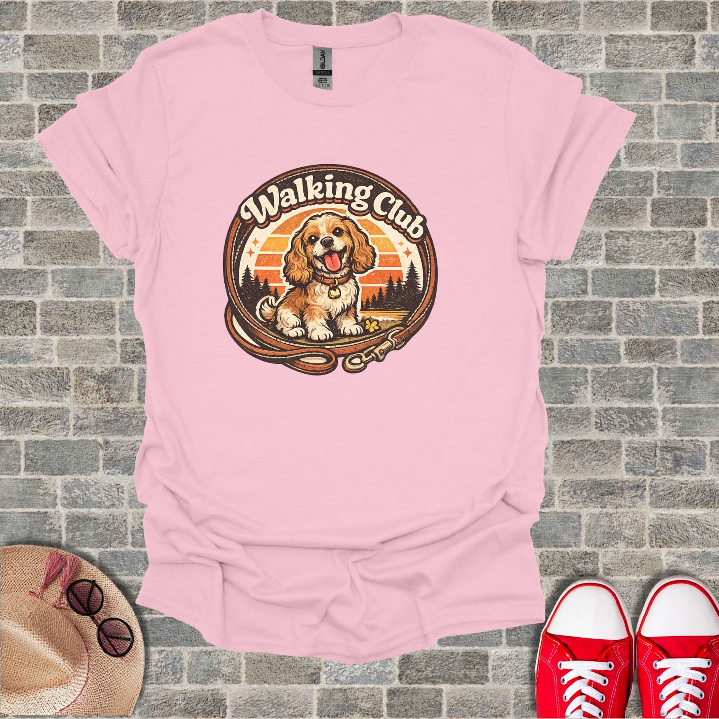 Pink Walking Club Happy Dog Retro Sunset t-shirt product type
