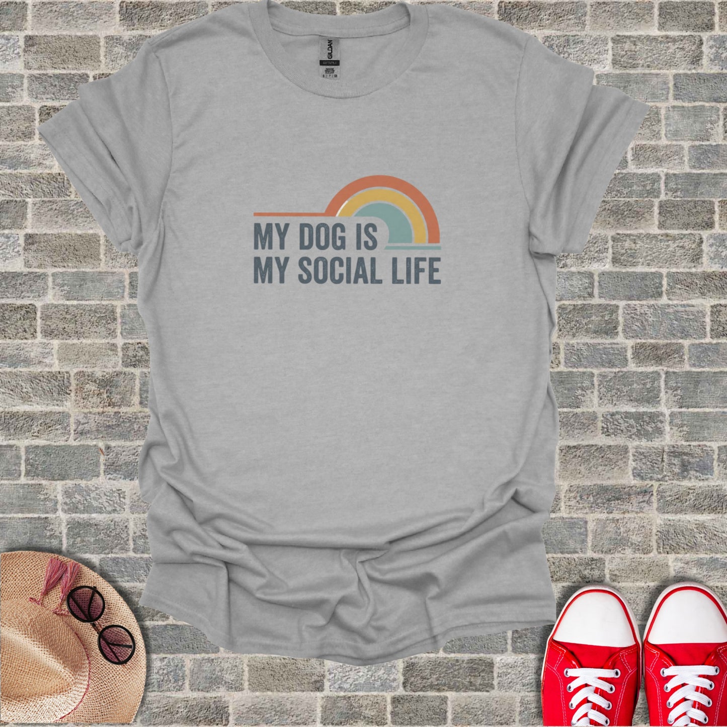 MY DOG IS MY SOCIAL LIFE rainbow slogan product type