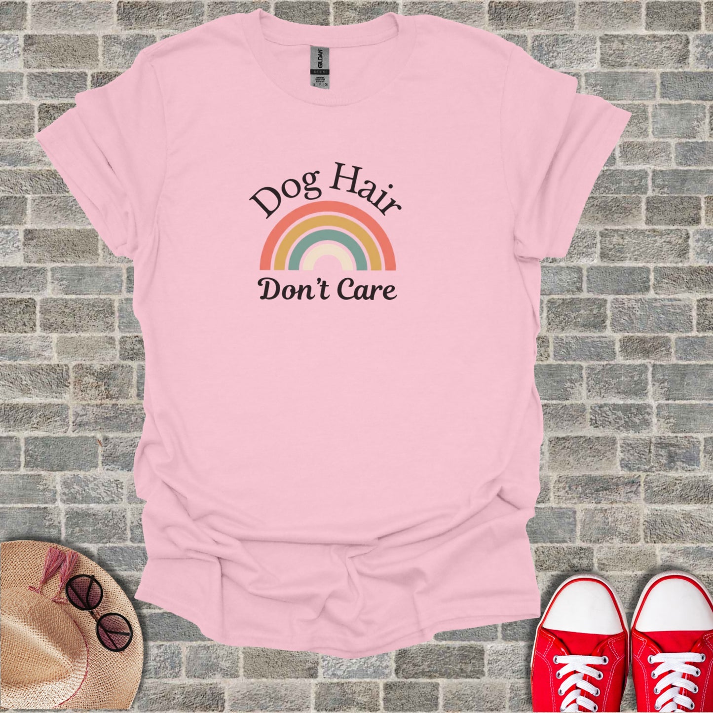 Pink Dog Hair Don't Care Rainbow Graphic product type