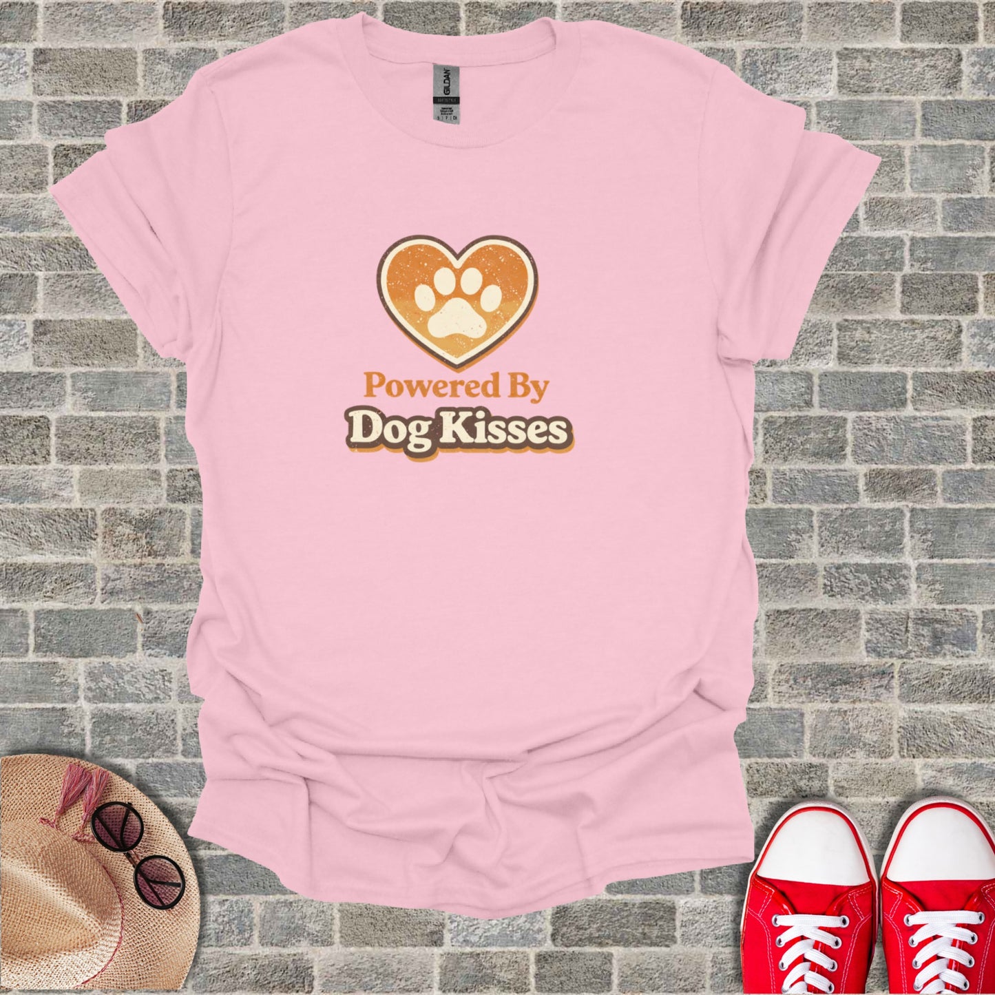 Powered By Dog Kisses Paw Print Heart Pink product type
