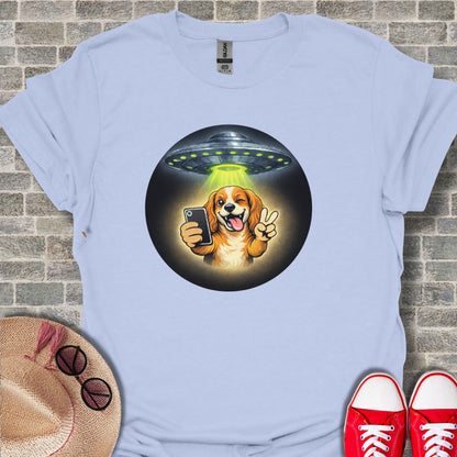 Cute Dog Peace Sign with UFO Graphic T-shirt