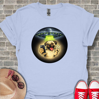 Alien Abduction Pug Taking Selfie Graphic Tee
