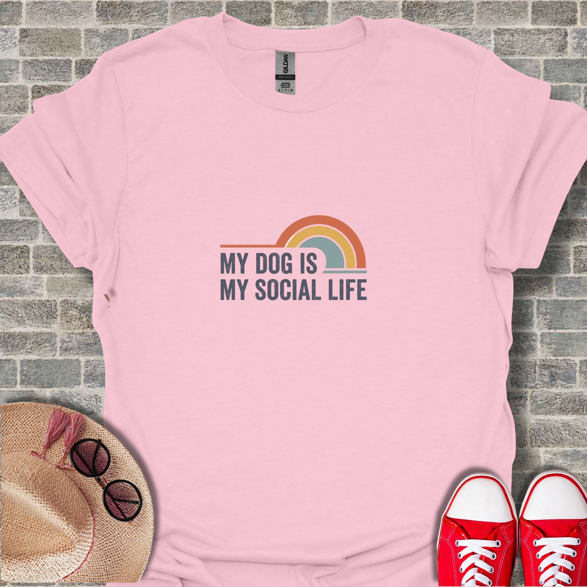 My Dog Is My Social Life Rainbow Graphic T-Shirt