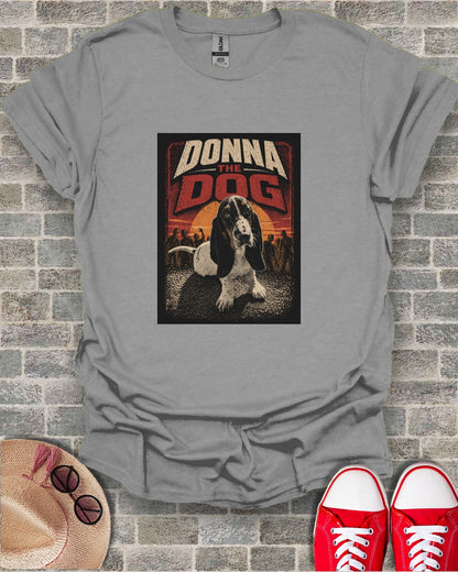Graphic tee with distressed "Donna the Dog" logo and a Basset Hound.